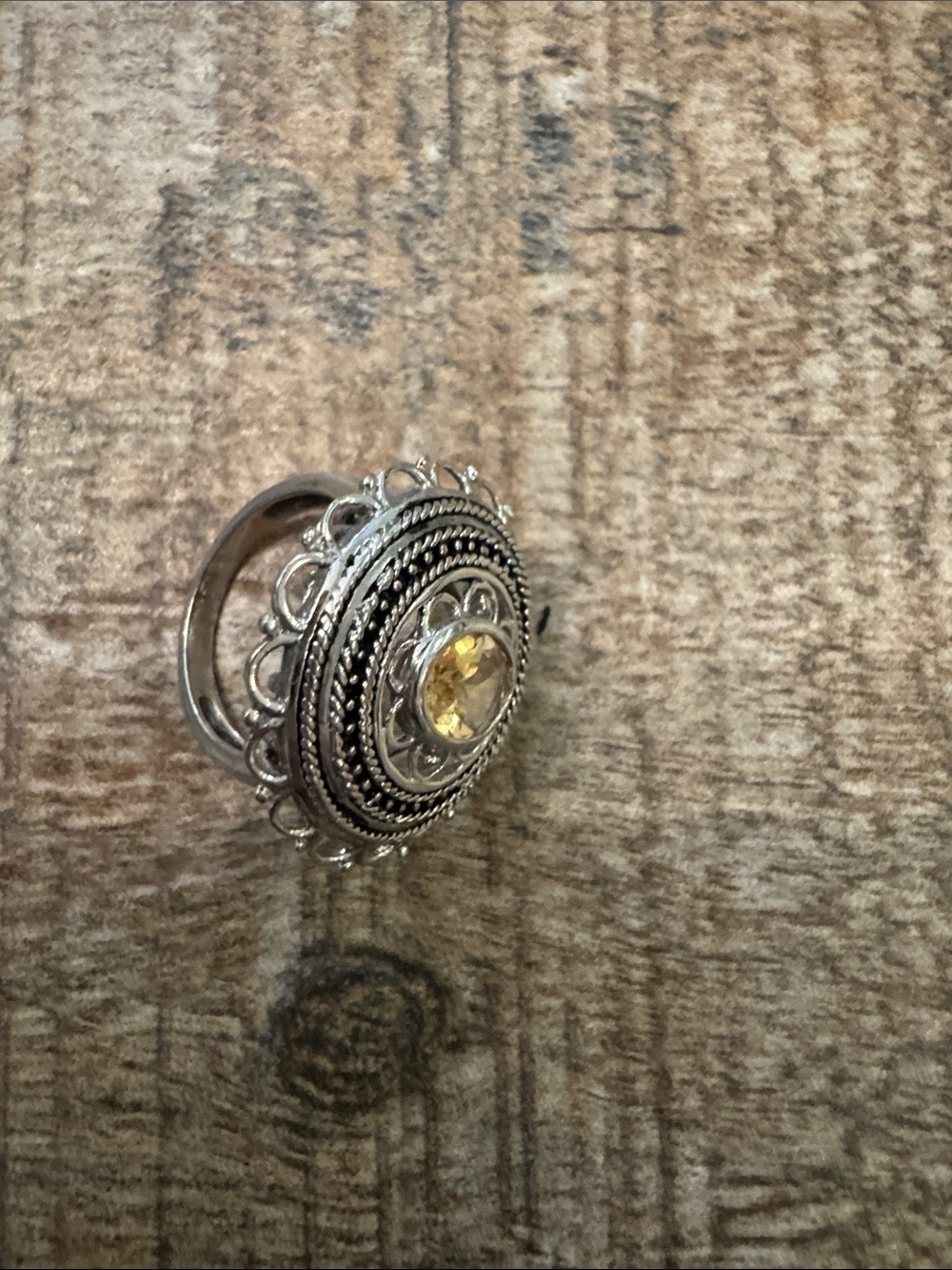 Sterling Silver Filigree Ring with Citrine Accent - Yellow Gemstone - Picture 3 of 5
